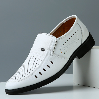 大码男鞋夏季透气镂空特大码鞋子男士真皮白色皮凉鞋商务47码凉鞋