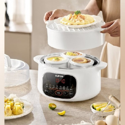 苏泊尔(SUPOR)隔水炖汤盅白陶瓷内胆一锅三胆上蒸下煮粥煲汤锅智能预约炖盅电炖锅 DZ18YC57