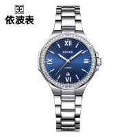 依波表EBOHR自动机械女表不锈钢蝴蝶扣日历显示50米防水人工蓝宝石玻璃表镜