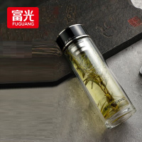 富光FUGUANG 抗菌玻璃杯双层高硼硅泡茶杯子 茶水分离杯车载水杯男女士 330ml黑色