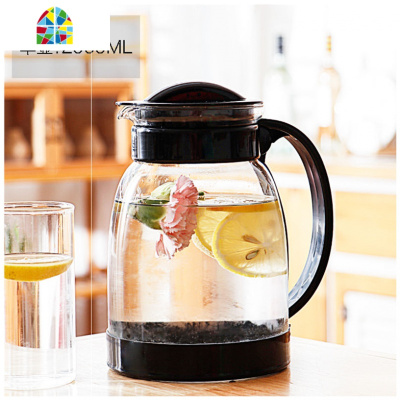 家用凉水壶玻璃耐热茶壶防爆大容量水瓶凉白开水杯高温套装冷水壶 FENGHOU 绿色2000+4只水杯+沥水盘仿木色