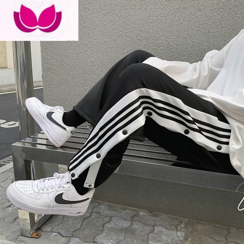 七斓灰色运动排扣裤子男直筒宽松阔腿裤日系古着oversize高街休闲长裤