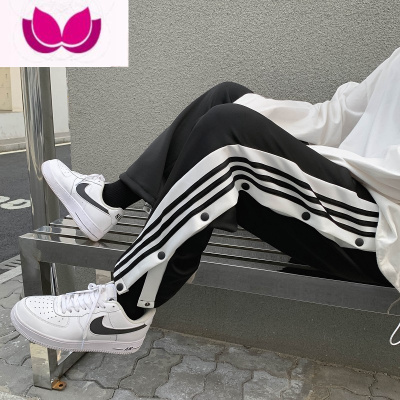 七斓灰色运动排扣裤子男直筒宽松阔腿裤日系古着oversize高街休闲长裤