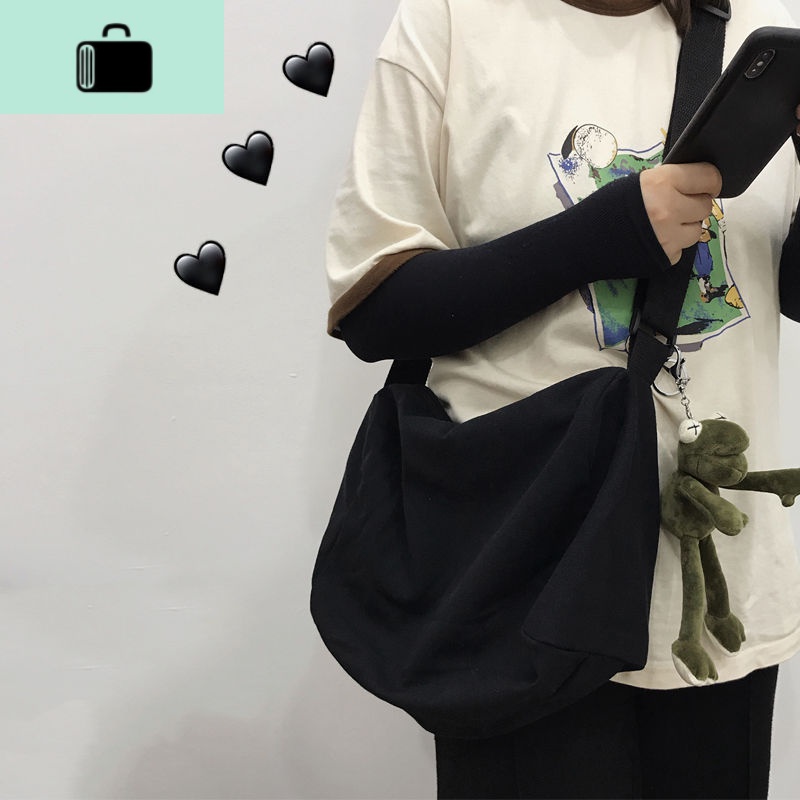 韩国ins风暗黑系纯色帆布包ulzzang日系原宿简约百搭学生斜挎包女new