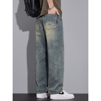 春秋季男士宽松直筒牛仔裤复古做旧潮牌裤子日常通勤高街百搭长裤