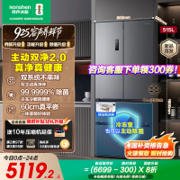 容声方糖515升主动净味双系统法式多门四开门超薄嵌入式电冰箱制冰一级能效灰色冰箱 BCD-515P60FZMAD