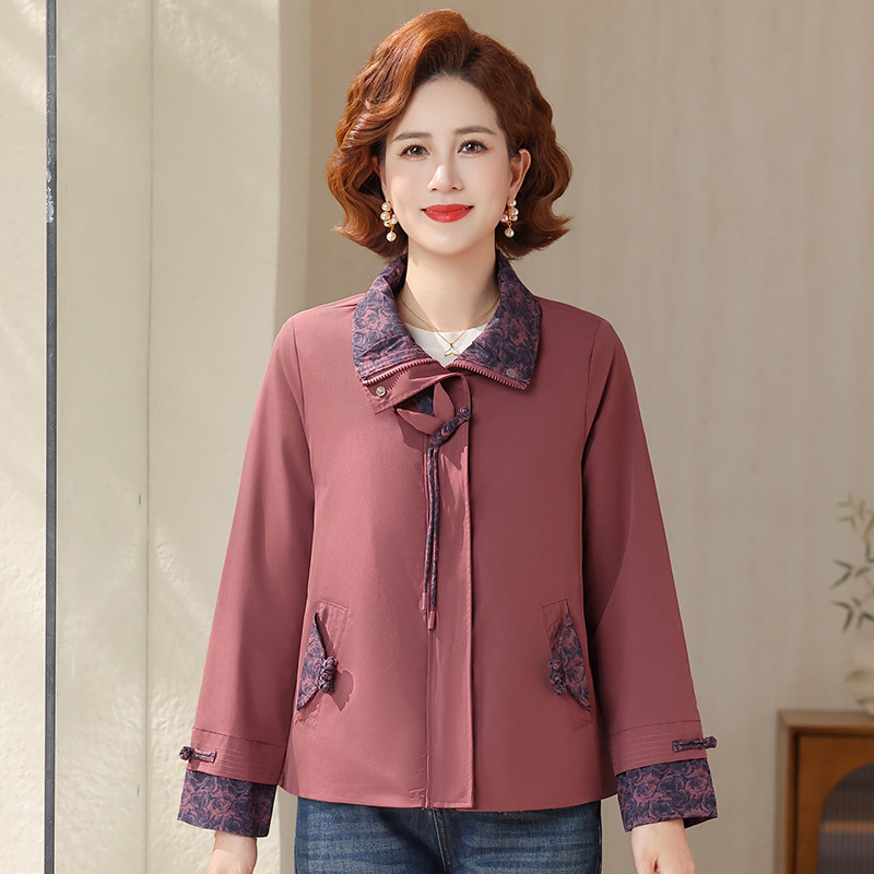 气质休闲妈妈装外套时尚翻领女装中老年衣服大码宽松春装40-50-60
