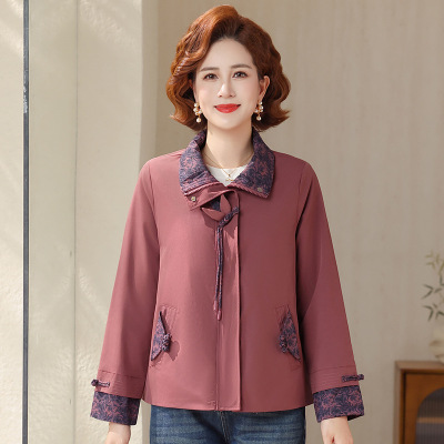 气质休闲妈妈装外套时尚翻领女装中老年衣服大码宽松春装40-50-60