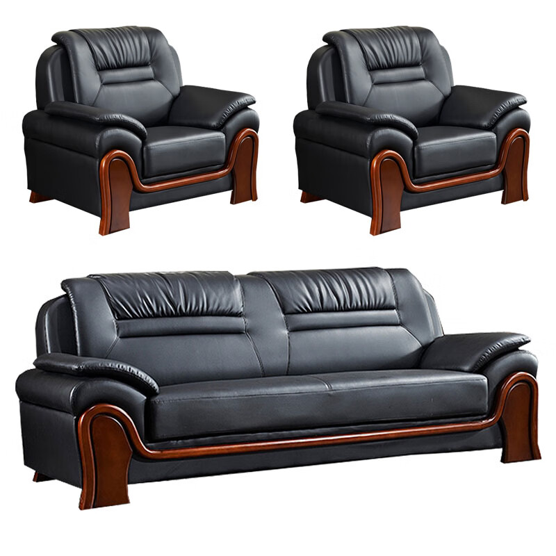 晋舰 办公沙发会客区皮沙发办公室中式商务沙发组合 头层黑牛皮1+1+3