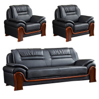 晋舰 办公沙发会客区皮沙发办公室中式商务沙发组合 头层黑牛皮1+1+3