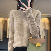 新款女士时尚百搭半高领羊毛衫秋冬季节长袖套头针织打底衫