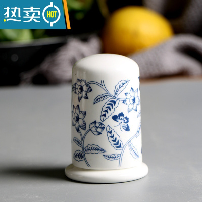 敬平陶瓷白色青花牙签筒 欧式牙签瓶客厅牙签盒餐桌牙签罐家用棉签筒 陶瓷牙签盒:青花