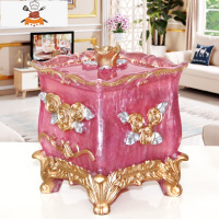 家用牙签盒树脂欧式轻奢棉签盒客厅收纳盒套装个性创意牙签筒 敬平 幸福玫瑰珍珠红二合一