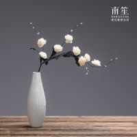 现代简约家居饰品仿真花干花假花陶瓷花瓶摆件台面插花花器 三维工匠 [净瓶]+洋甘菊4束