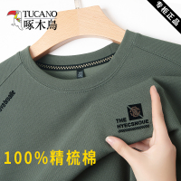 啄木鸟新款纯棉男士圆领卫衣t恤打底衫春秋季新款长袖T恤男款上衣
