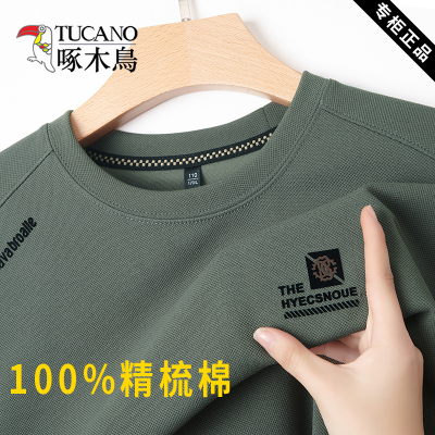 啄木鸟新款纯棉男士圆领卫衣t恤打底衫春秋季新款长袖T恤男款上衣