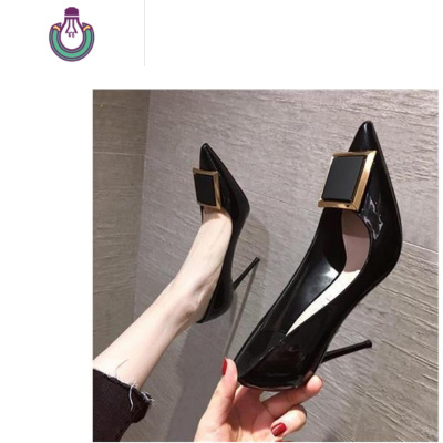 FISHBASKET2020春季百搭新款少女网红法式漆皮高跟鞋女细跟尖头性感黑色单鞋休闲鞋