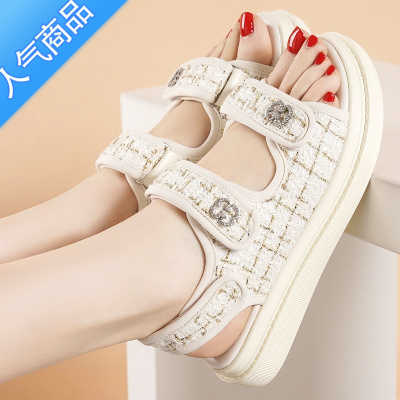 SUNTEK运动凉鞋女款2023年新款夏季魔术贴小香风外穿防滑软底百搭沙滩鞋