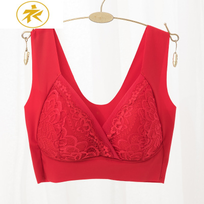 ideamini大红色结婚喜庆女士内衣牛本命年文胸大码背心式舒适美背胸罩