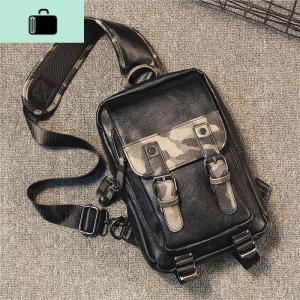 2020新款韩版潮流男胸包迷彩休闲单肩挎包男时尚男包IPAD包大容量NEW LAKE 典雅黑(关注