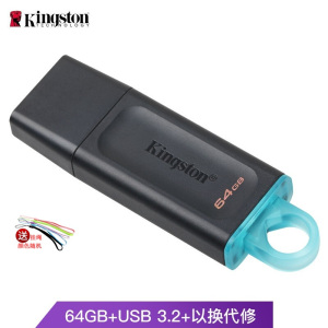 金士顿(Kingston) USB3.2 Gen 1 U盘 DTX 时尚设计 轻巧便携 防尘拔盖设计 64GB 蓝色优盘
