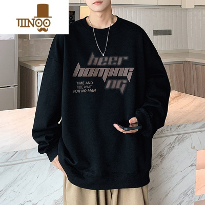 YANXU港风黑色卫衣男士新款字母印花情侣宽松潮牌休闲男生上衣服