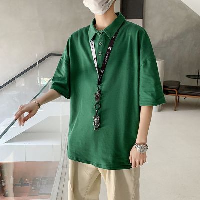 短袖T恤男生夏季宽松百搭学生半袖polo衫ins韩版潮流纯色翻领上衣