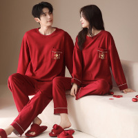 情侣睡衣春秋冬季棉质本命年喜庆结婚红色一男士一女士家居服套装_940