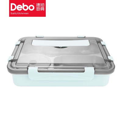 Debo德铂 亚斯便携饭盒五格大容量餐盘 DEP-737 绿色不锈钢1.4L/个