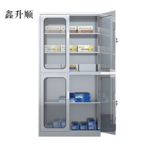 鑫升顺室文件柜不锈钢柜子储物柜资料柜档案柜带锁文件柜304上下玻文件柜[工厂现做 7天内发货]