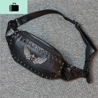 胸包男韩版潮2020骷髅头铆钉时尚男腰包大容量休闲单肩挎包后背包NEW LAKE 潮流黑(收藏关注)男士腰包