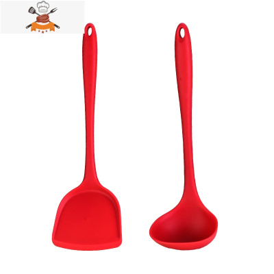 HOMGED硅胶锅铲子家用炒菜可高温不粘锅专用小号汤勺子厨具套装 敬平 红色硅胶锅铲汤杓套装
