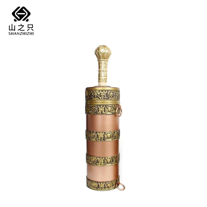 山之只 藏式打茶桶摆件 黄铜色 个