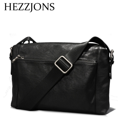 赫泽琼斯HEZZJONS正品真皮单肩斜挎包男进口意大利牛皮小背包青年时尚潮流简约ipad背包生日礼物包黑色进口意大利牛皮