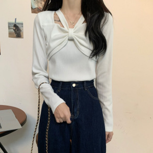 别致甜辣针织上衣女早秋内搭打底长袖T恤设计感减龄洋气小衫