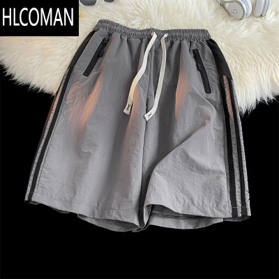HLCOMAN美式复古速干短裤男夏季薄款宽松百搭侧边条纹潮牌休闲运动五分裤