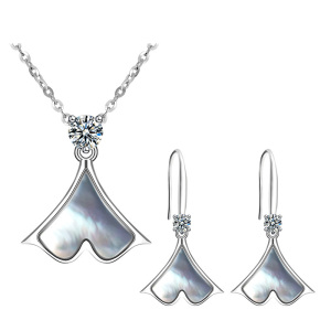 梦克拉 S925银贝壳耳坠贝壳吊坠项链套装 遇见 配镶仿钻 超闪