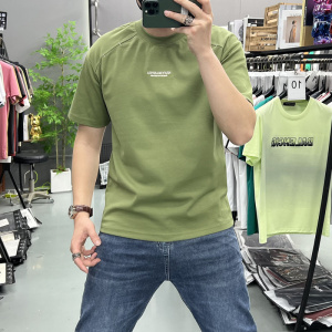 男士褶皱压条坎肩短袖圆领T恤夏季新款刺绣拼接青年时尚休闲男T恤