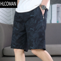 HLCOMAN印花黑色短裤男士潮牌中褲潮流夏季休闲款拉链口袋宽松五分裤
