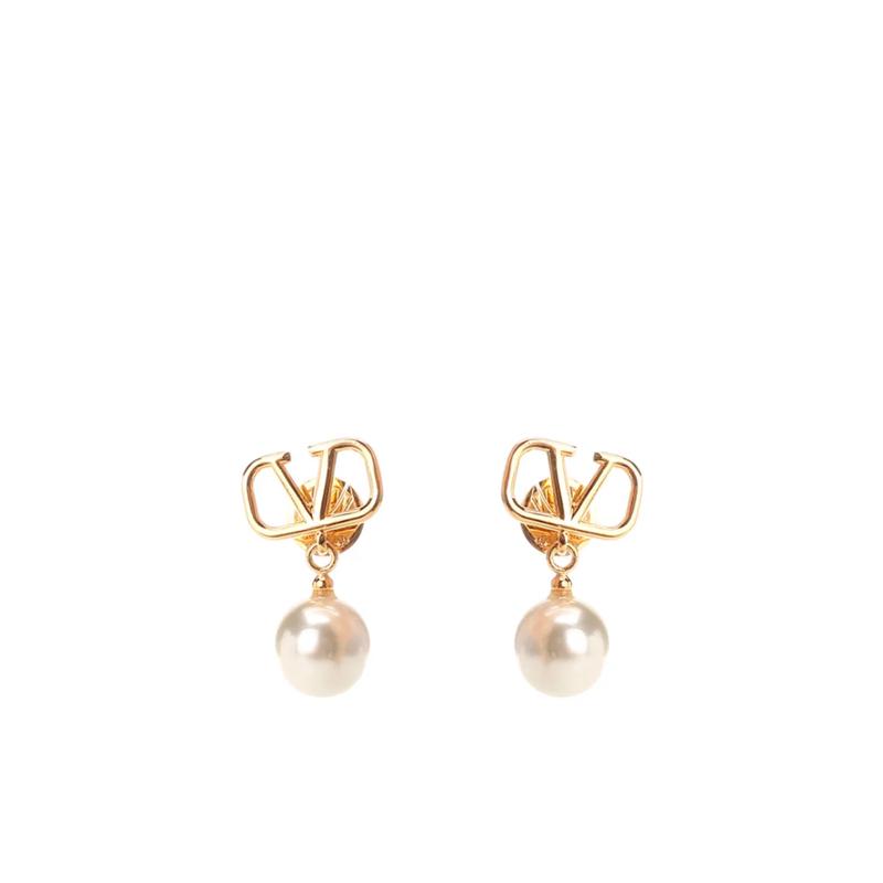 华伦天奴(Valentino)金属耳饰女穿孔徽标字母珠饰吊坠蝴蝶扣时尚