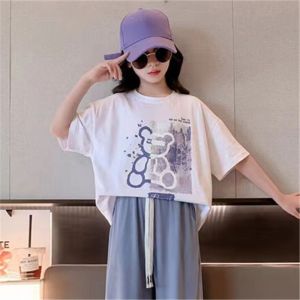 女童装夏装套装中大童洋气网红短袖T恤女孩休闲冰丝阔腿裤两件套