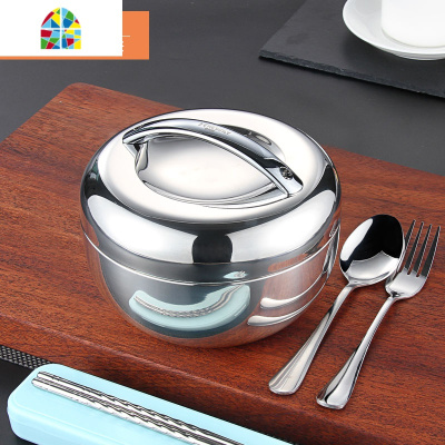 苹果饭盒金属保温便当盒儿童小学生圆形大容量防烫食堂打饭简约 FENGHOU 0.8L饭盒+蓝色提袋/儿童适用/赠餐具