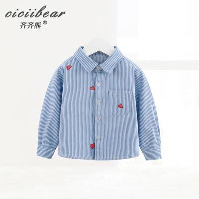 男宝宝衬衫婴幼儿纯棉条纹长袖衬衣新款卡通爱心印花上衣