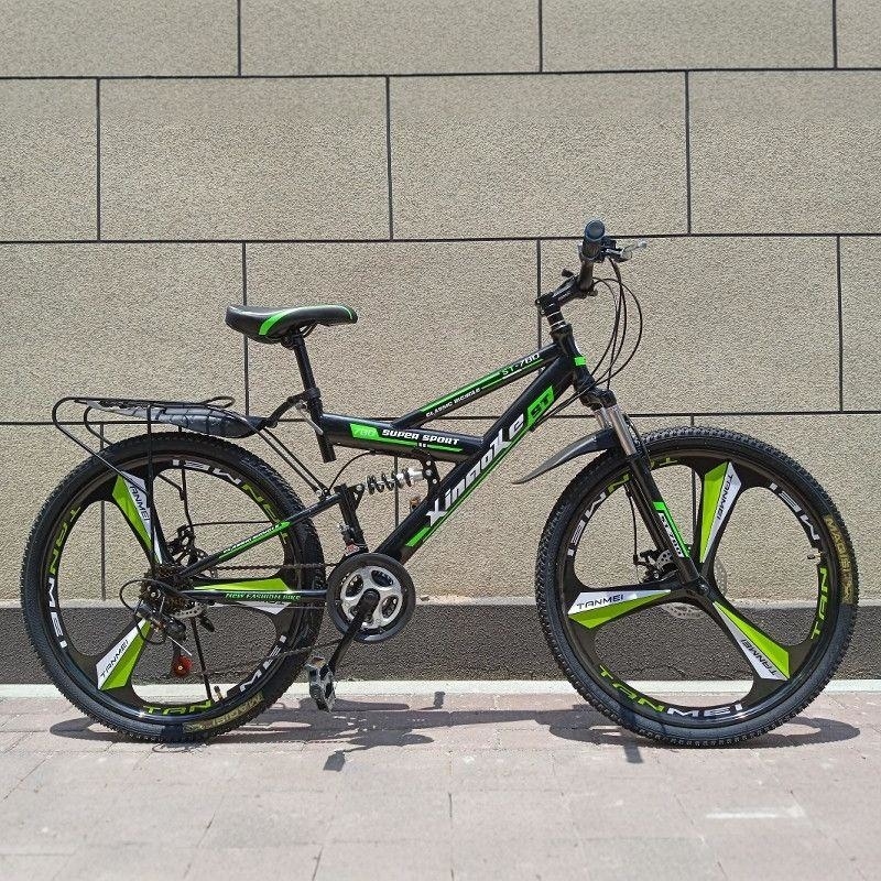 自行车26寸山地自行车前后双减震双碟刹山地车带后座带人变速单车