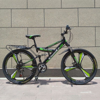 自行车26寸山地自行车前后双减震双碟刹山地车带后座带人变速单车