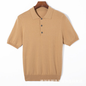 夏季男士精纺羊毛混纺针织短袖T恤衫休闲翻领polo针织半袖