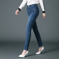 迪鲁奥(DILUAO)新款女装秋季女士涂层牛仔布裤高腰弹力休闲中年妈妈裤子显瘦中老年大码常规裤长裤 蓝色