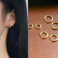 s925银光面素圈耳环女森系圆圈耳扣简约冷淡风耳钉2024年新款送女朋友老婆情人节七夕生日礼物