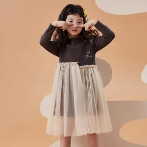 [1件5折价:82.5]moomoo童装女童连衣裙春秋装新款针织拼接网纱长袖儿童公主裙