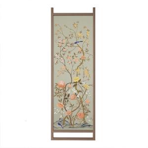 森美人美式屏风隔断客厅布艺玄关卧室简约现代顶天立地花鸟座屏小户型